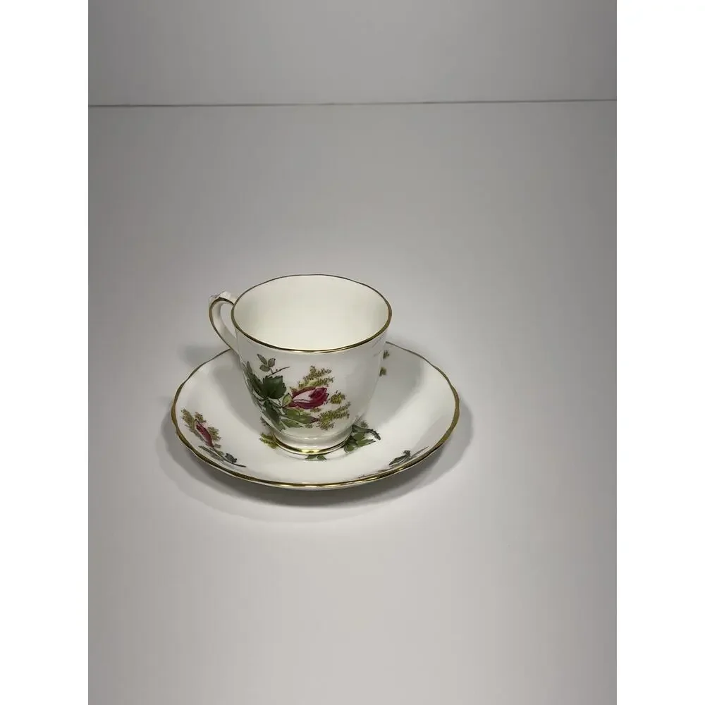 Vintage Royal Chelsea Fine Bone China England Moss Rose Demitasse Teacup‎ Saucer